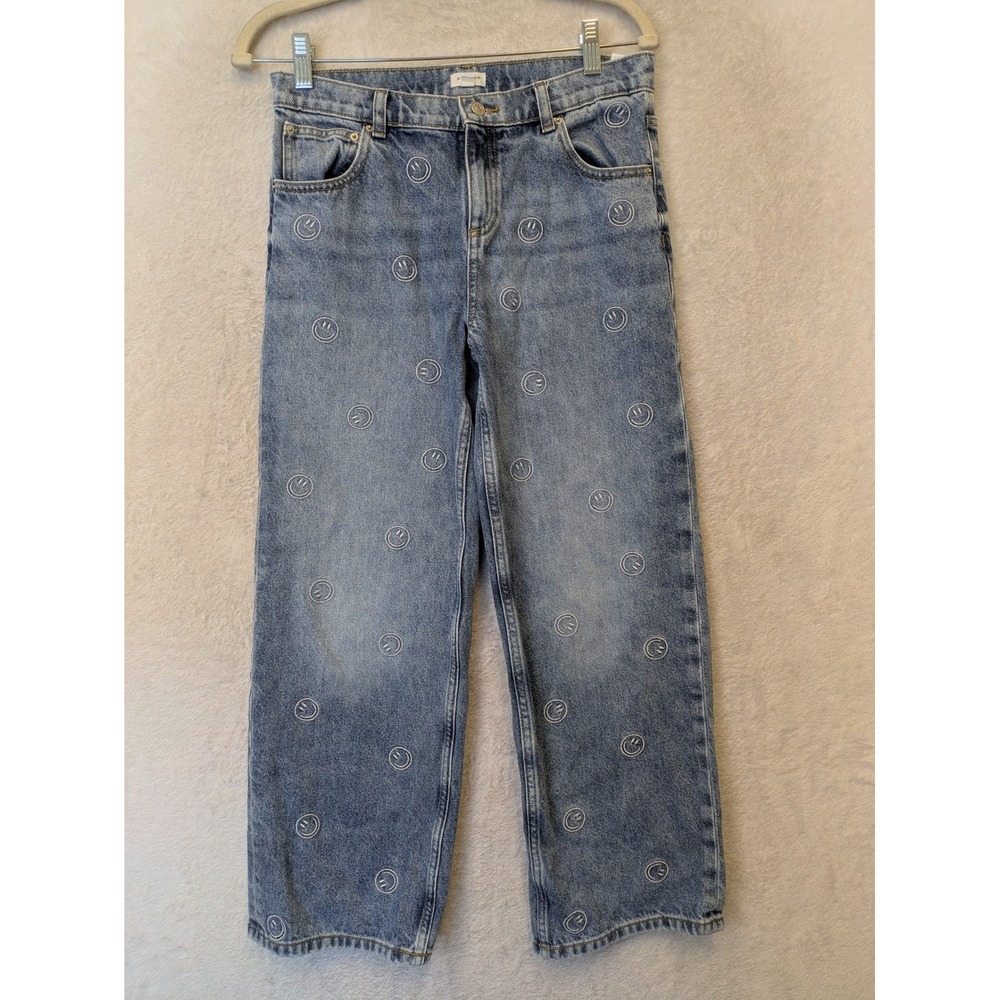 PacSun Jeans Kid's 14 Blue Embroidered Smiley Face Straight Leg Denim‎